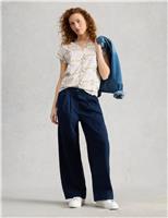 White Stuff Pure Cotton Printed Notch Neck T-Shirt White