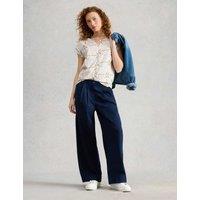 White Stuff Pure Cotton Printed Notch Neck T-Shirt White
