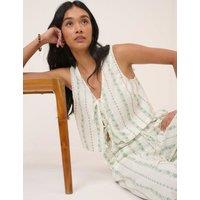 Nobody's Child Pure Cotton Printed V-Neck Crop Top Cream