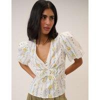 Nobody's Child Pure Cotton Floral V-Neck Blouse White Mix