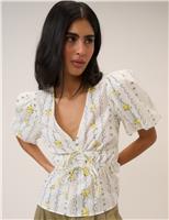 Pure Cotton Floral V-Neck Blouse