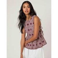 Nobody's Child X Louise Thompson Pure Cotton Checked Embroidered Peplum Top Brown