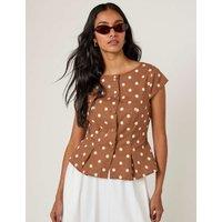 Nobody's Child Cotton Rich Polka Dot Fitted Blouse Brown