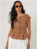 Cotton Rich Polka Dot Fitted Blouse