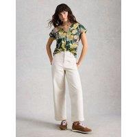 White Stuff Pure Cotton Printed Notch Neck T-Shirt Green Mix