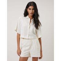 Nobody's Child Linen Rich Collared Relaxed Shirt Cream