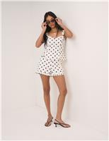 Linen Rich Polka Dot High Waisted Shorts