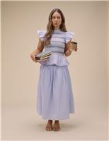 Nobody's Child X Louise Thompson Pure Cotton Striped Shirred Peplum Top Blue