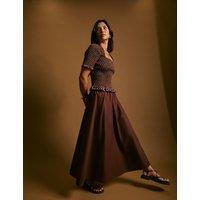 Nobody's Child Pure Cotton Midi A-Line Skirt Brown