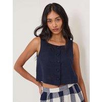 Nobody's Child Linen Rich Square Neck Top Blue