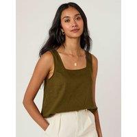 Nobody's Child Linen Rich Square Neck Crop Top Green