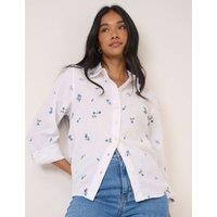 Nobody's Child Pure Cotton Embroidered Floral Shirt White