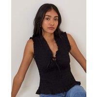 Nobody's Child Pure Cotton V-Neck Fitted Top Black