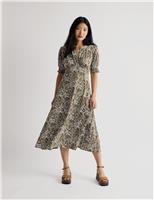 Seasalt Cornwall Cotton Rich Floral Midi Skater Dress Green Mix