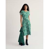 Seasalt Cornwall Cotton Rich Floral Midi Waisted Dress Green Mix