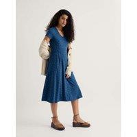 Seasalt Cornwall Cotton Rich Polka Dot Knee Length Skater Dress Blue Mix