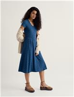 Seasalt Cornwall Cotton Rich Polka Dot Knee Length Skater Dress Blue Mix