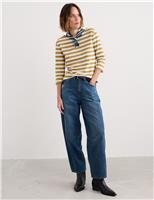 Seasalt Cornwall Pure Cotton Striped Top Green Mix