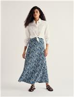 Seasalt Cornwall Cotton Rich Floral Midaxi A-Line Skirt Navy Mix