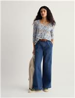 Seasalt Cornwall Pure Cotton Floral Scoop Neck Top Blue Mix