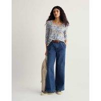 Seasalt Cornwall Pure Cotton Floral Scoop Neck Top Blue Mix