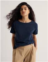 Seasalt Cornwall Pure Cotton Slash Neck Relaxed T-Shirt Navy