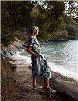 Seasalt Cornwall Pure Cotton Floral Midi Waisted Dress Green Mix