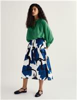 Pure Cotton Printed Midi A-Line Skirt