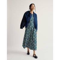 Seasalt Cornwall Cotton Rich Floral Midi Waisted Dress Blue Mix