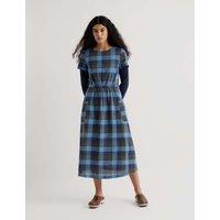 Seasalt Cornwall Pure Cotton Checked Midi Waisted Dress Blue Mix