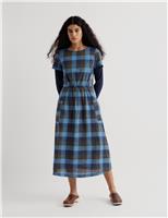 Pure Cotton Checked Midi Waisted Dress