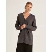 Finery London Cotton Rich V-Neck Button Front Cardigan Charcoal