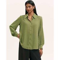 Finery London Polka Dot Collared Blouson Sleeve Blouse Green Mix
