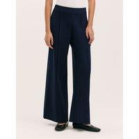 Finery London Jersey Elasticated Waist Wide Leg Trousers Navy