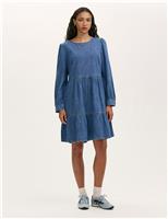 Denim Round Neck Midi Tiered Dress