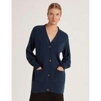 Finery London Cotton Rich V-Neck Button Front Cardigan Navy