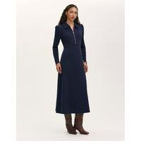 Finery London Jersey Zip Neck Midi Skater Dress Navy
