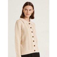 Finery London Pure Cotton Textured Collared Cardigan Oatmeal