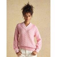 Joules Pure Cotton Cable Knit V-Neck Jumper Pink Mix