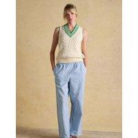 Joules Pure Cotton Striped Wide Leg Trousers Blue Mix