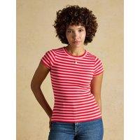 Joules Cotton Rich Ribbed Striped T-Shirt Pink Mix