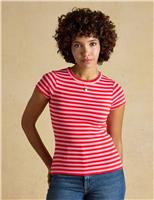Joules Cotton Rich Ribbed Striped T-Shirt Pink Mix