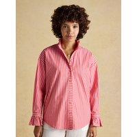 Joules Pure Cotton Striped Frill Neck Shirt Pink Mix