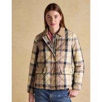 Joules Checked Quilted Collared Jacket Brown Mix