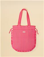 Joules Pure Cotton Checked Quilted Tote Bag Pink Mix