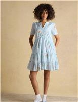 Joules Pure Cotton Striped Floral V-Neck Mini Dress Blue Mix