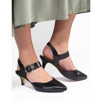 Jones Bootmaker Leather Buckle Kitten Heel Court Shoes Black