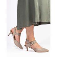 Jones Bootmaker Leather Buckle Kitten Heel Court Shoes Beige