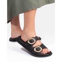 Jones Bootmaker Leather Buckle Flat Sliders Black