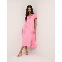 Nobody's Child Square Neck Tie Front Midi Skater Dress Pink